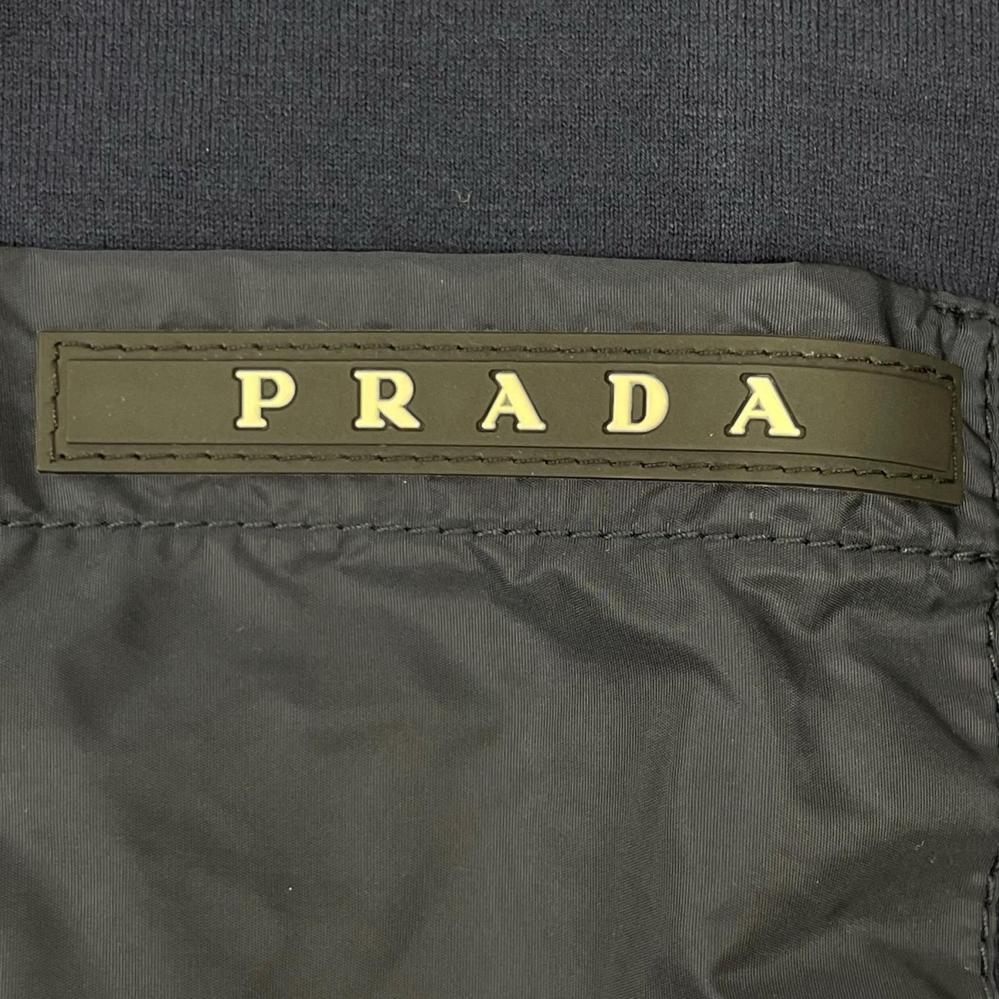 PRADA Navy Rubber Logo Hybrid Long Sleeve Polo Shirt Size S