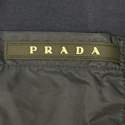 PRADA Navy Rubber Logo Hybrid Long Sleeve Polo Shirt Size S