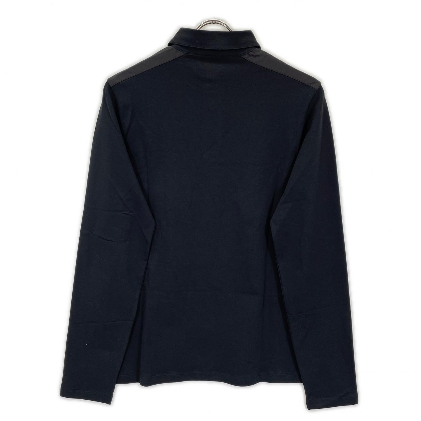 PRADA Black Rubber Logo Hybrid Long Sleeve Polo Shirt Size S