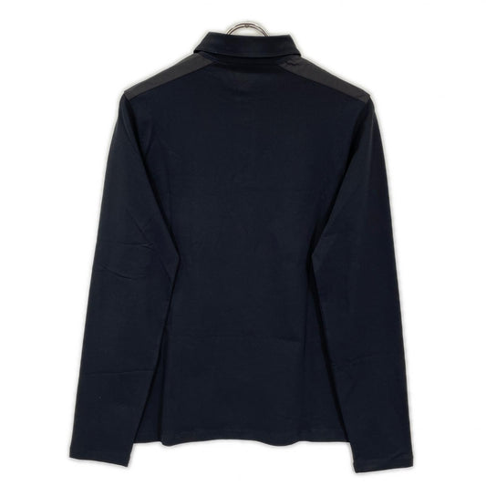 PRADA Black Rubber Logo Hybrid Long Sleeve Polo Shirt Size S
