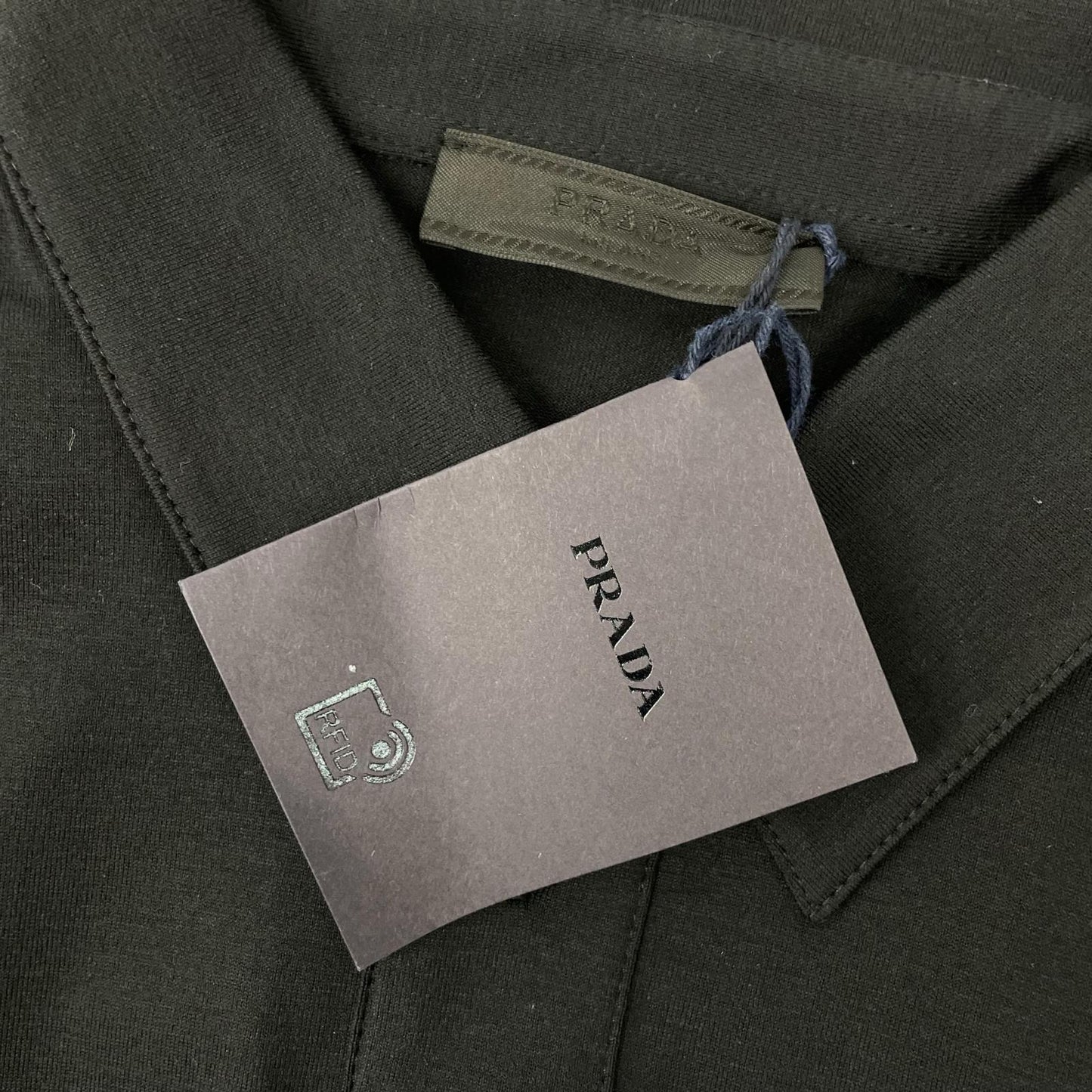 PRADA Black Rubber Logo Hybrid Long Sleeve Polo Shirt Size S
