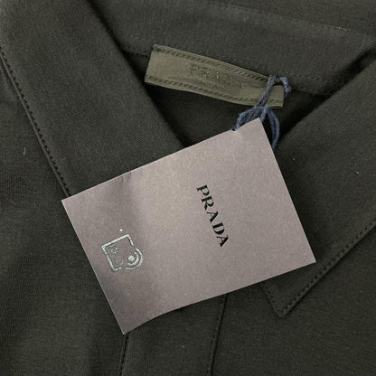 PRADA Black Rubber Logo Hybrid Long Sleeve Polo Shirt Size S