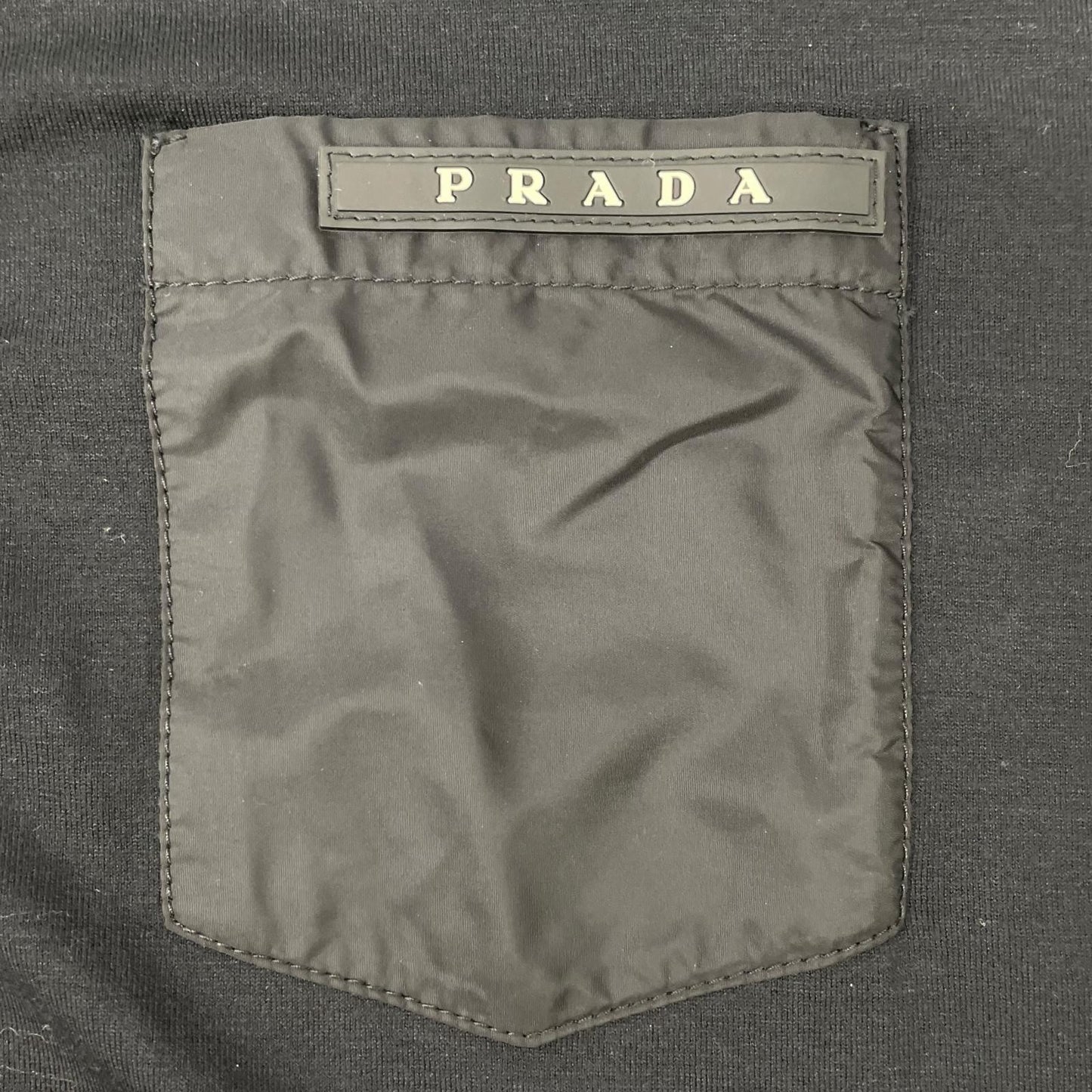PRADA Black Rubber Logo Hybrid Long Sleeve Polo Shirt Size S