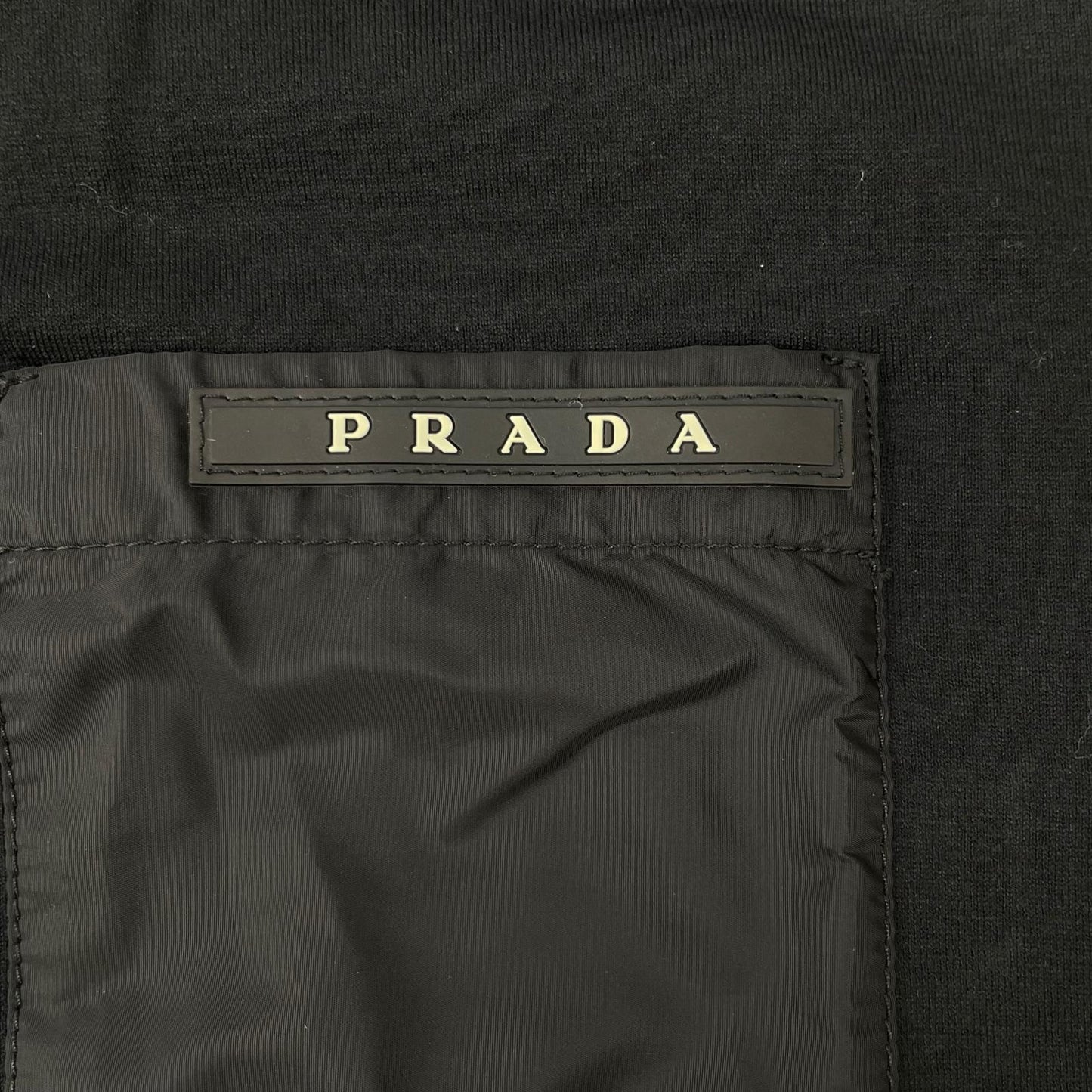 PRADA Black Rubber Logo Hybrid Long Sleeve Polo Shirt Size S