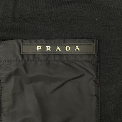 PRADA Black Rubber Logo Hybrid Long Sleeve Polo Shirt Size S