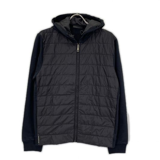 PRADA Black Rubber Logo Hybrid Hooded Jacket Size L