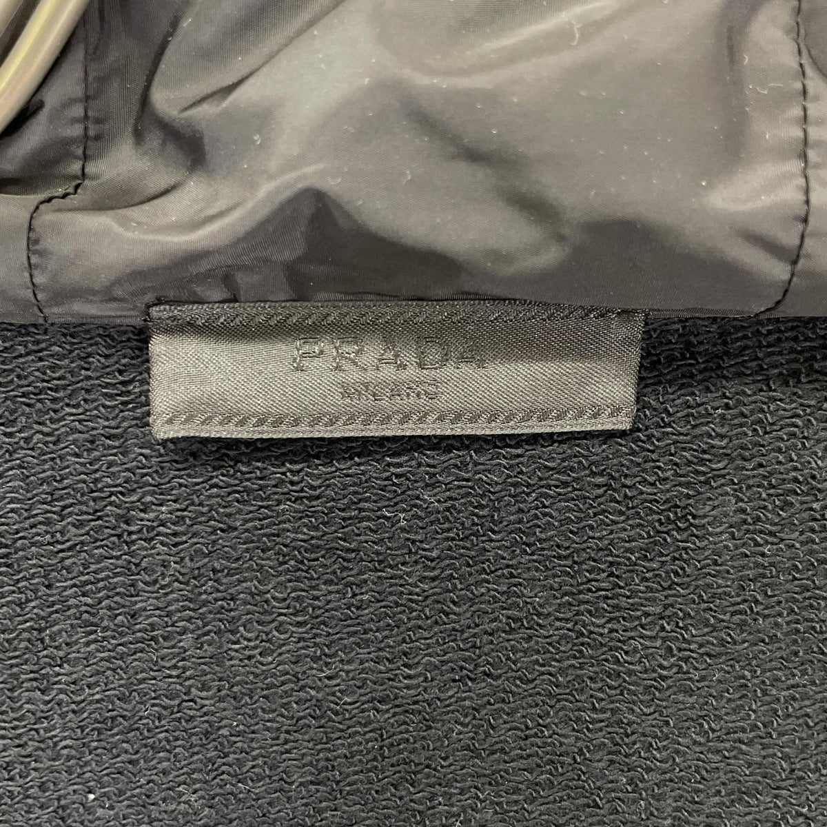 PRADA Black Rubber Logo Hybrid Hooded Jacket Size L