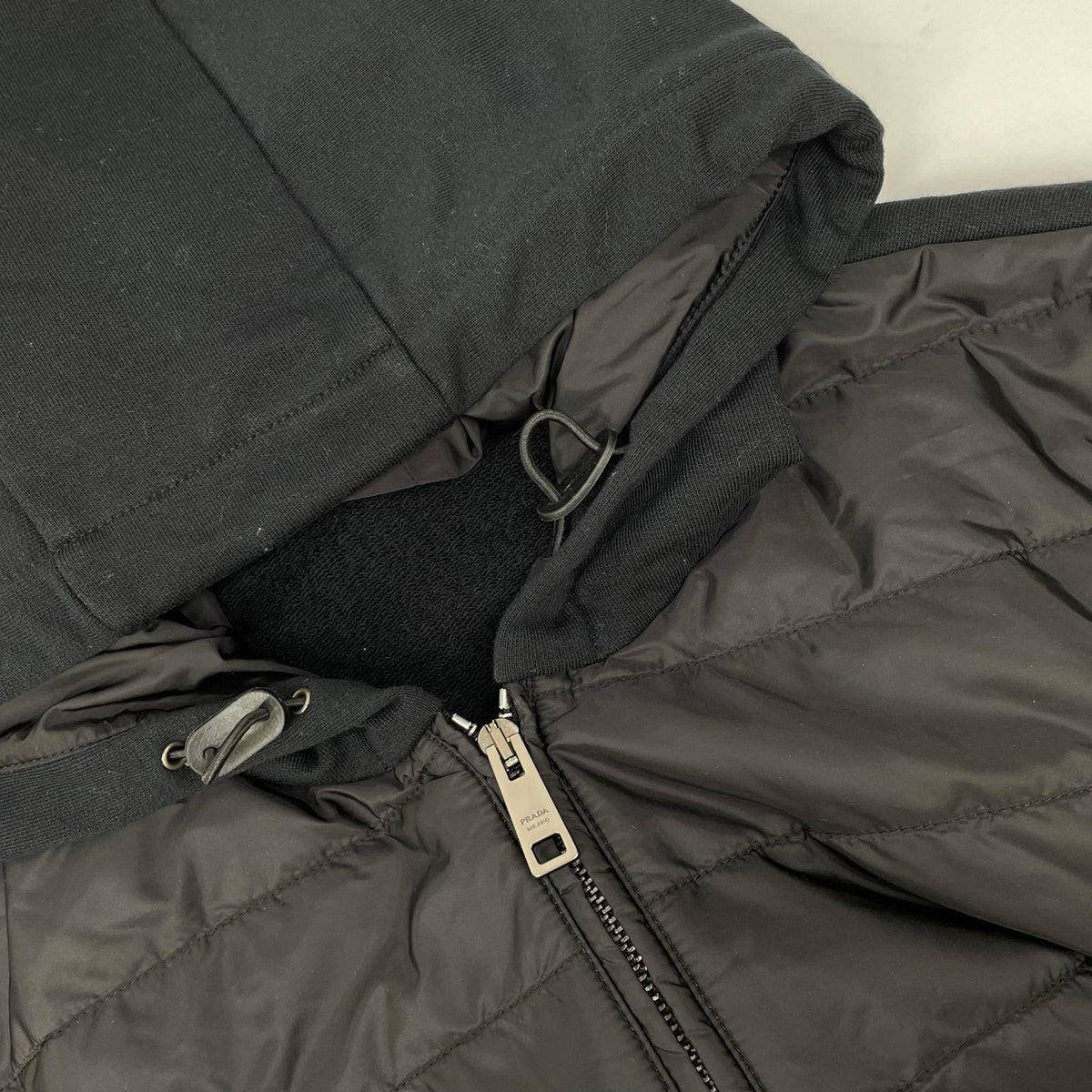 PRADA Black Rubber Logo Hybrid Hooded Jacket Size L
