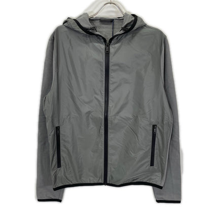 PRADA Gray Cotton Rubber Logo Hybrid Zip Parka Jacket Size L