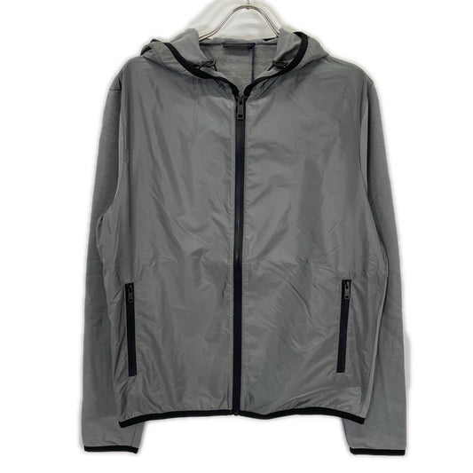 PRADA Gray Cotton Rubber Logo Hybrid Zip Parka Jacket Size L