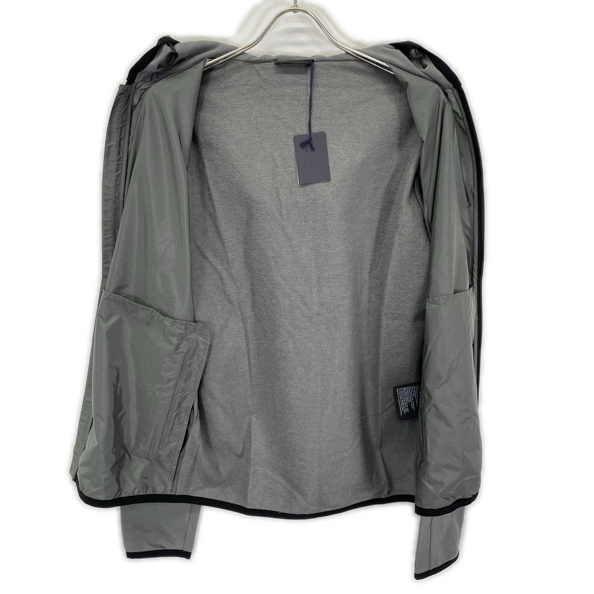 PRADA Gray Cotton Rubber Logo Hybrid Zip Parka Jacket Size L