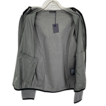 PRADA Gray Cotton Rubber Logo Hybrid Zip Parka Jacket Size L