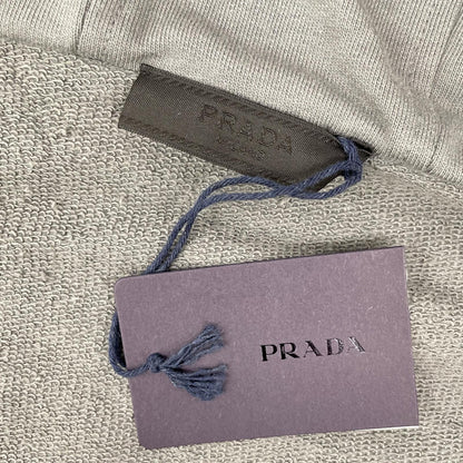 PRADA Gray Cotton Rubber Logo Hybrid Zip Parka Jacket Size L