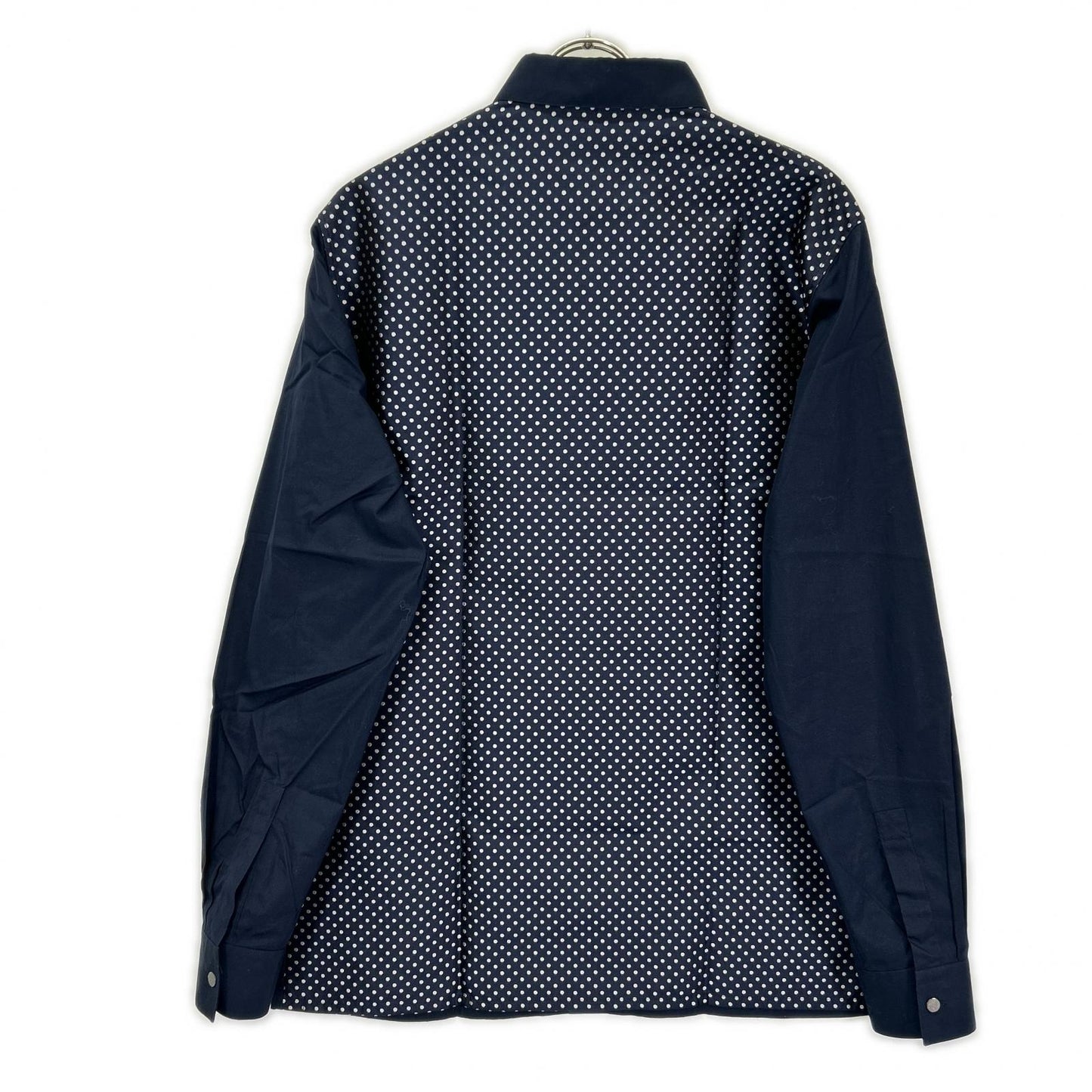 HERMES Navy Dot Pattern Cotton Shirt Size 41