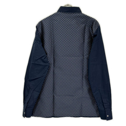 HERMES Navy Dot Pattern Cotton Shirt Size 41