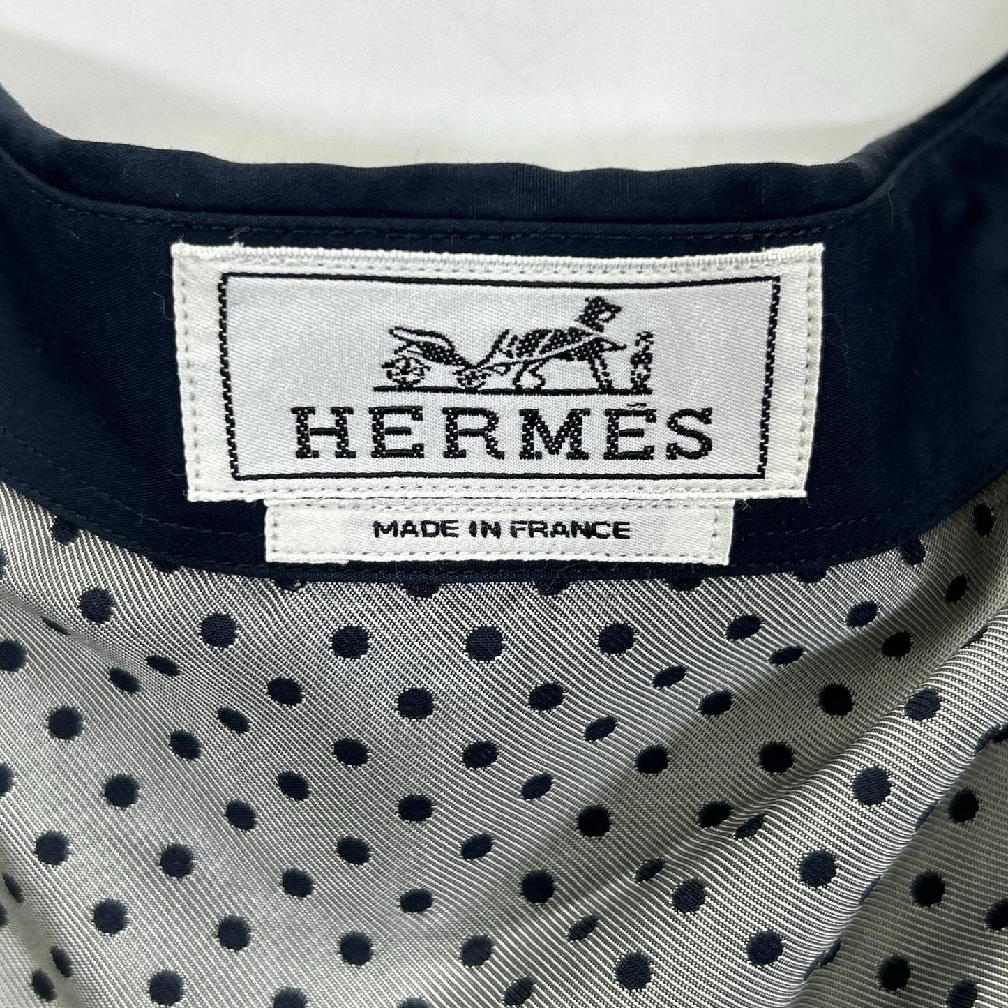 HERMES Navy Dot Pattern Cotton Shirt Size 41