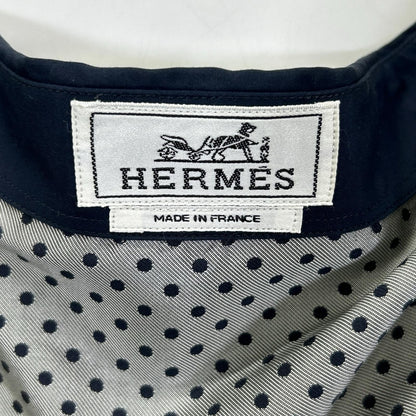 HERMES Navy Dot Pattern Cotton Shirt Size 41