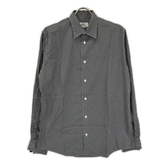 HERMES Check Cotton Long Sleeve Shirt White/Black Size 40