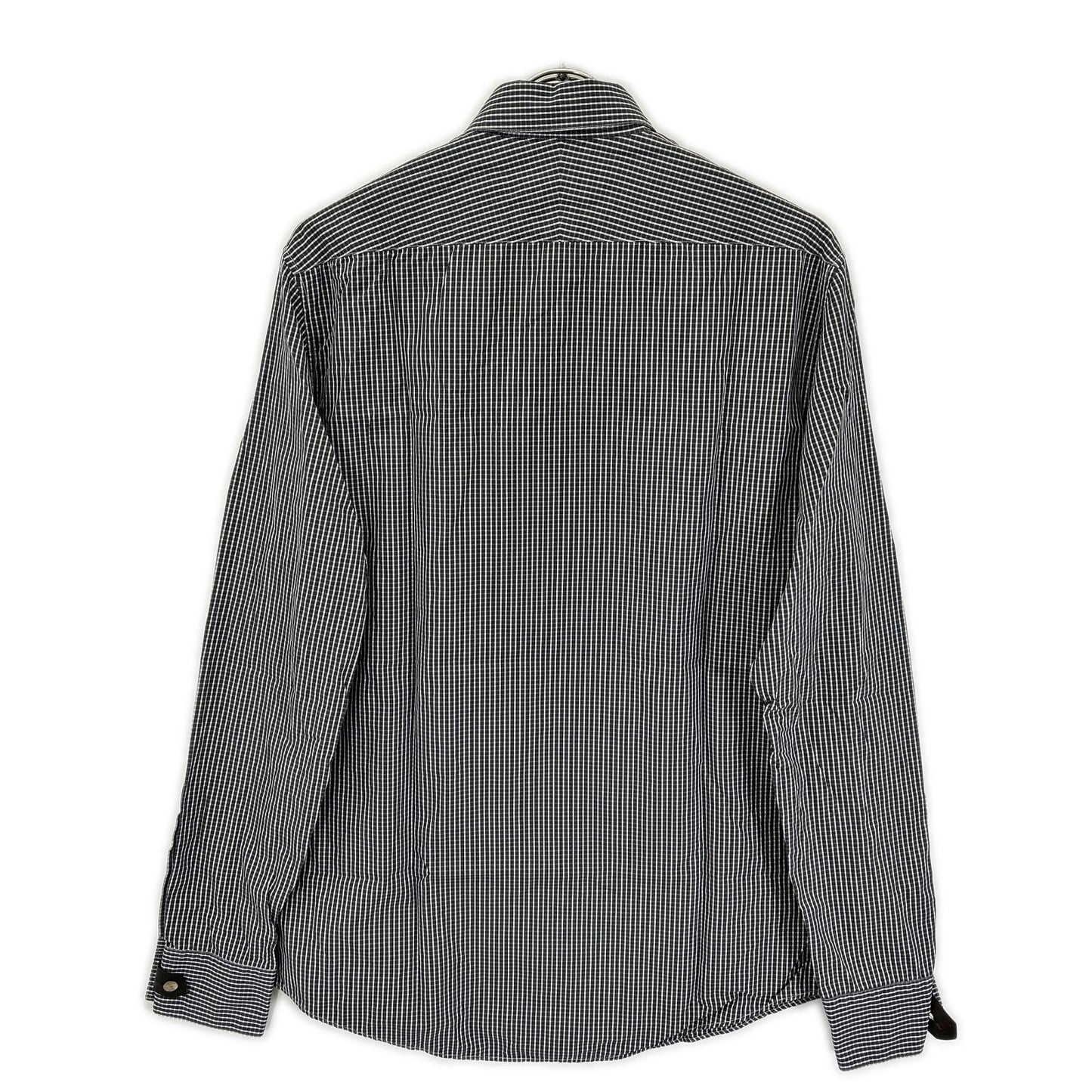 HERMES Check Cotton Long Sleeve Shirt White/Black Size 40