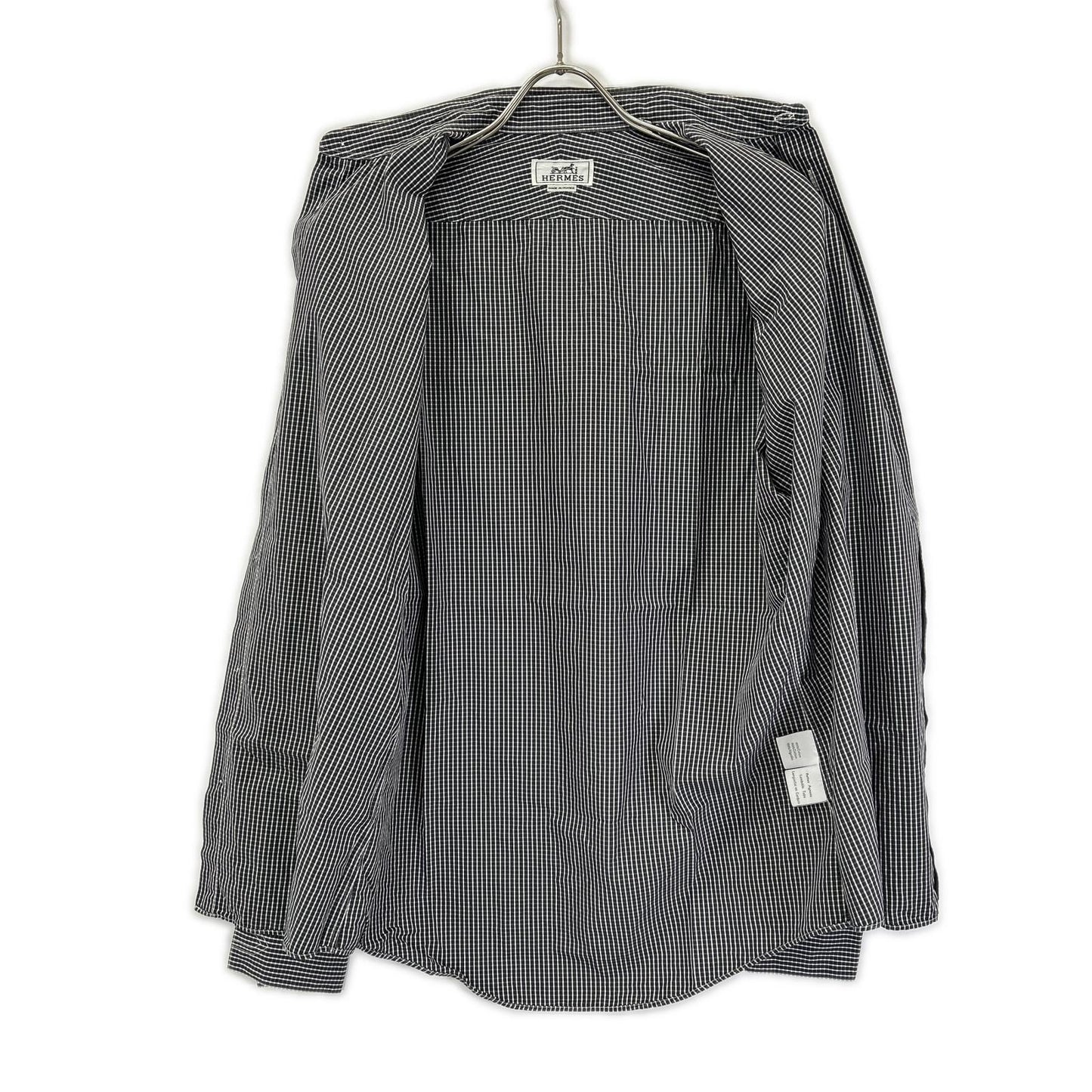 HERMES Check Cotton Long Sleeve Shirt White/Black Size 40