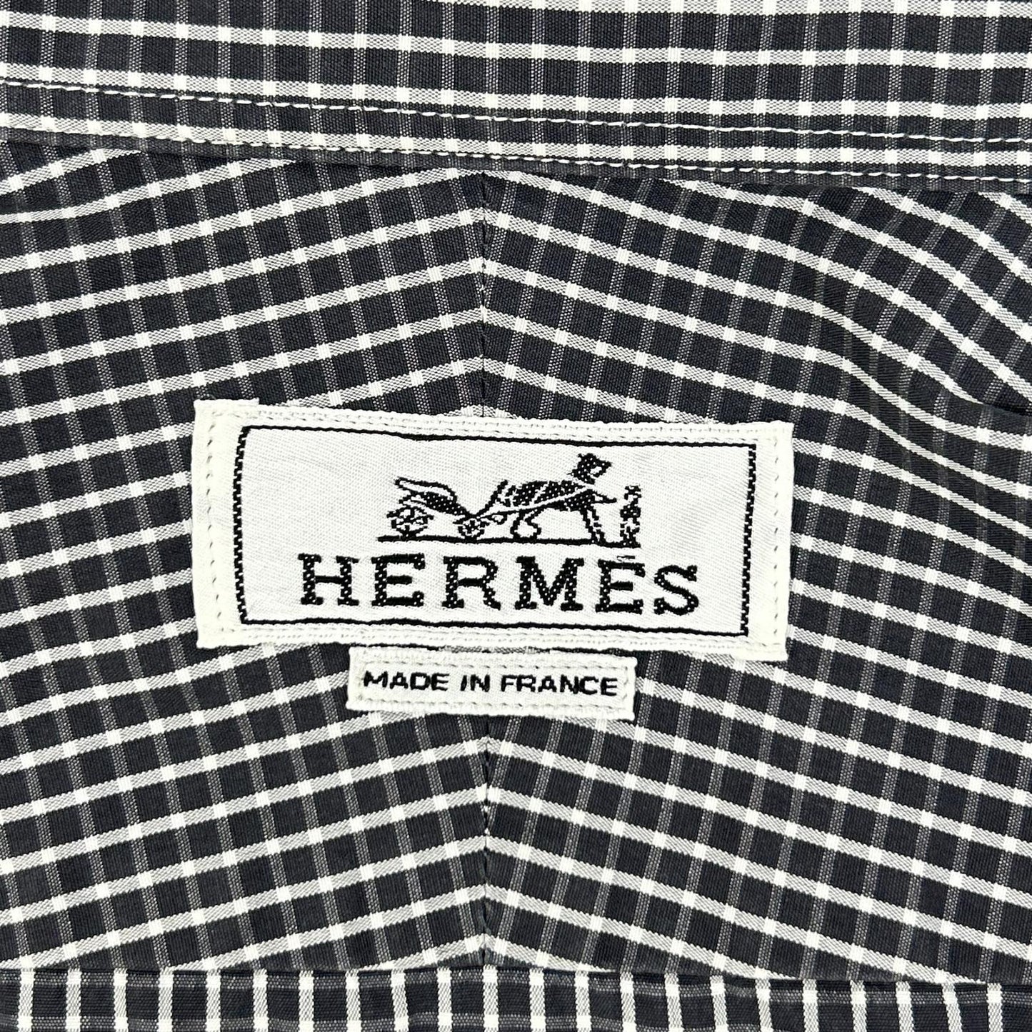 HERMES Check Cotton Long Sleeve Shirt White/Black Size 40