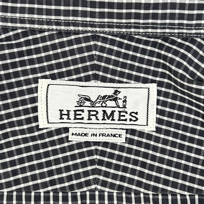 HERMES Check Cotton Long Sleeve Shirt White/Black Size 40