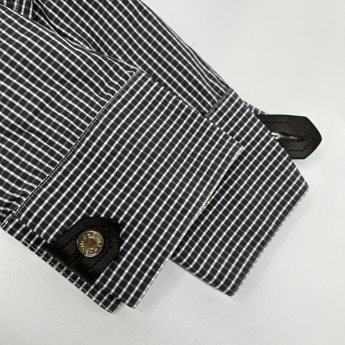 HERMES Check Cotton Long Sleeve Shirt White/Black Size 40