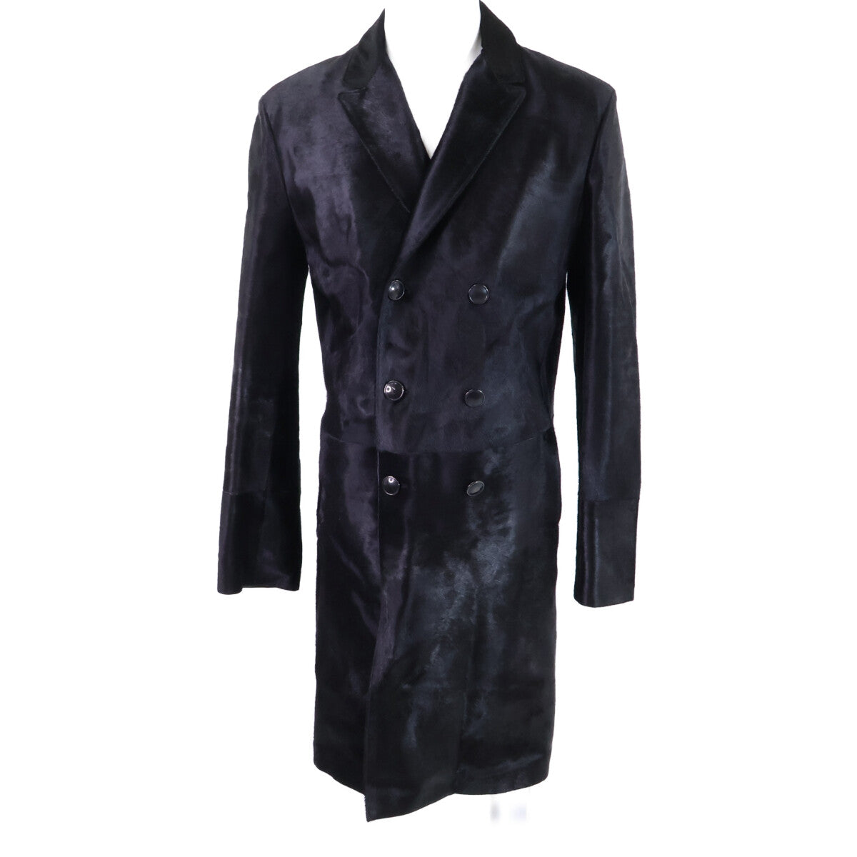 BOTTEGA VENETA Calf Hair Double-Breasted Coat Black Size 50