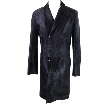 BOTTEGA VENETA Calf Hair Double-Breasted Coat Black Size 50