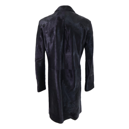 BOTTEGA VENETA Calf Hair Double-Breasted Coat Black Size 50
