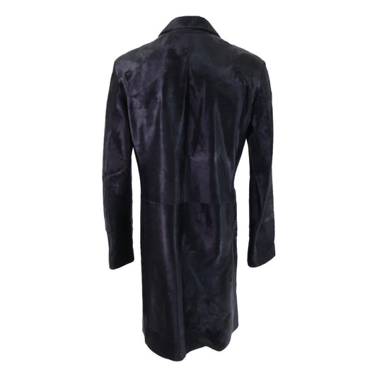 BOTTEGA VENETA Calf Hair Double-Breasted Coat Black Size 50