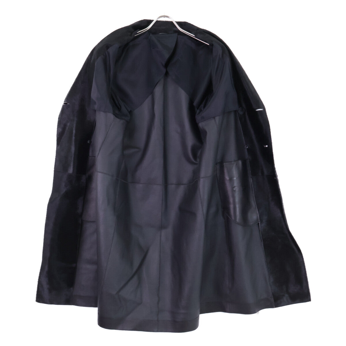 BOTTEGA VENETA Calf Hair Double-Breasted Coat Black Size 50