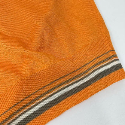 HERMES Orange Linen Silk V-Neck Tilden Knit Size L