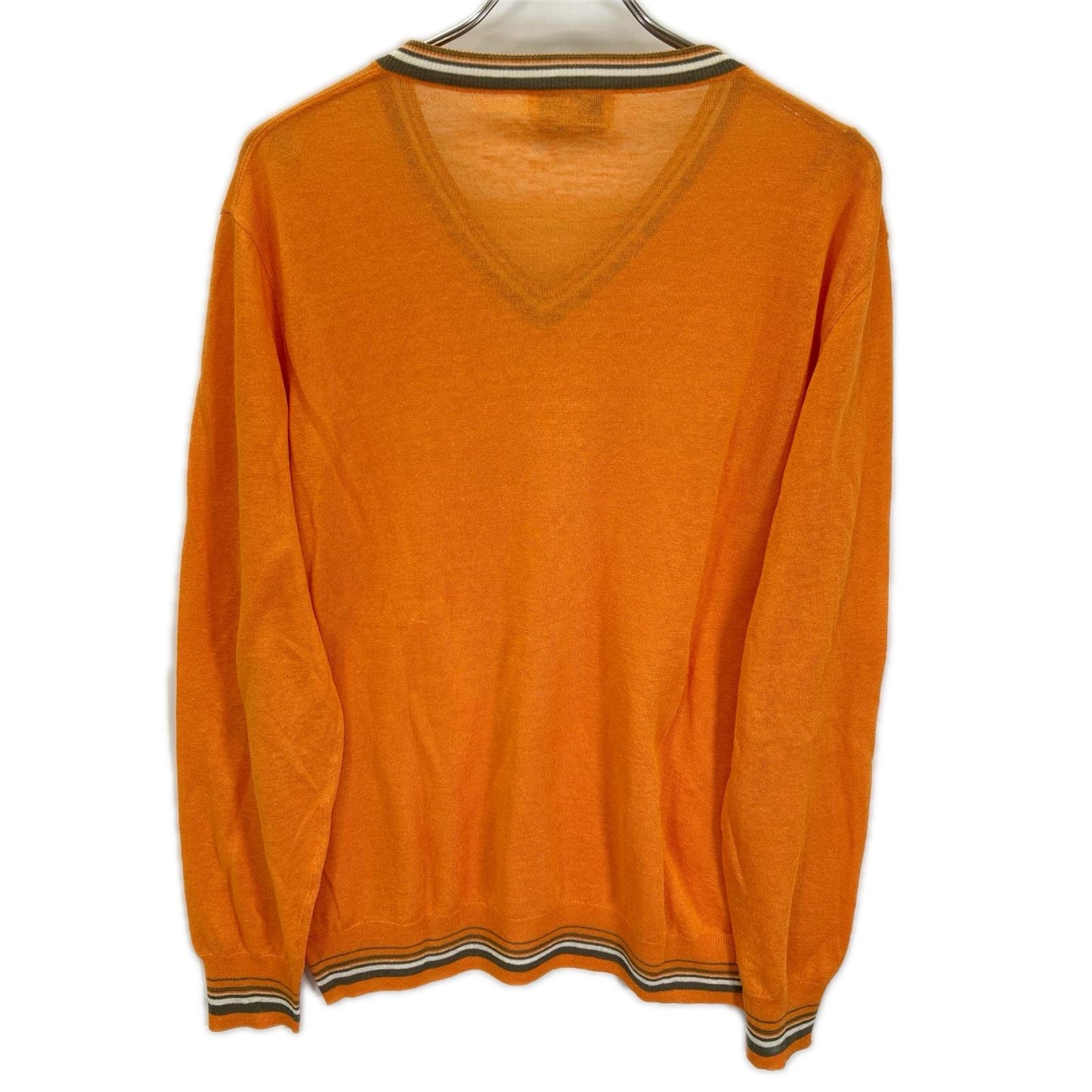 HERMES Orange Linen Silk V-Neck Tilden Knit Size L