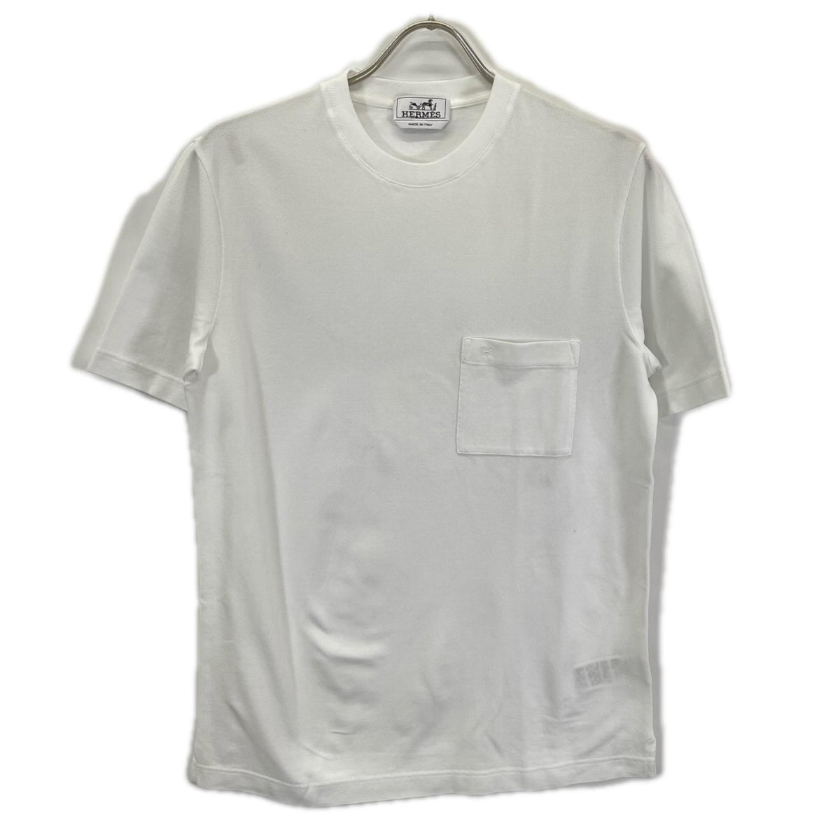 HERMES H-Embroidered Crew Neck Pocket T-Shirt White Size XS