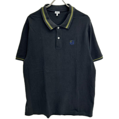 LOEWE Black Anagram Embroidered Cotton Polo Shirt Size XL