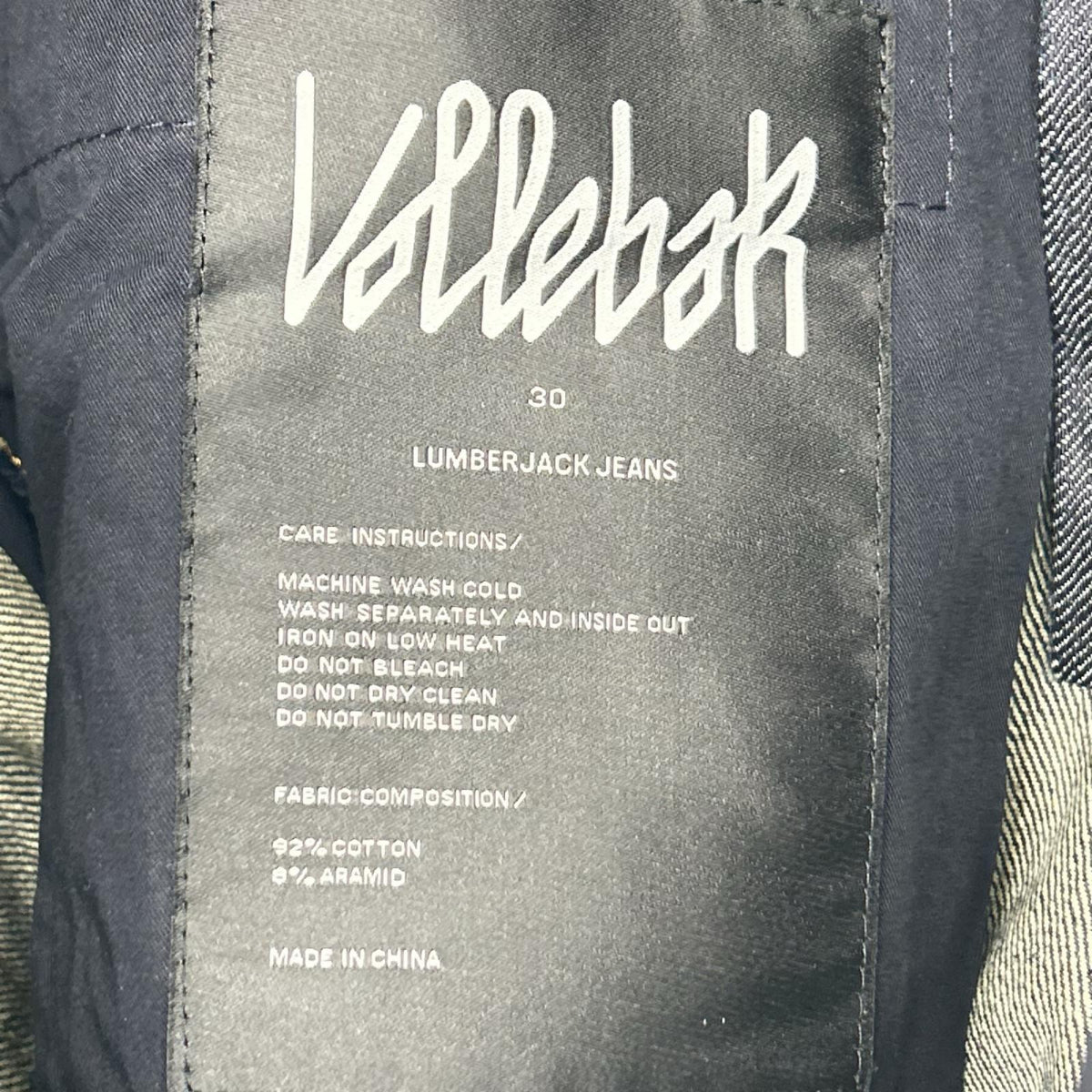 VOLLEBAK LUMBERJACK Indigo Denim Jeans Size 30