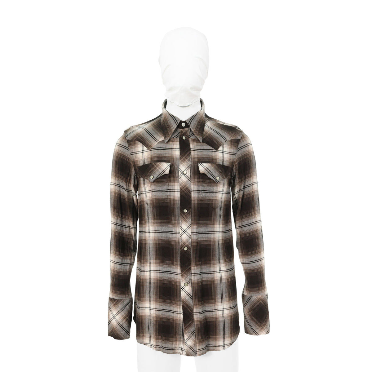 NUMBER (N)INE 2007 S/S Rayon Long Sleeve Shirt Brown/White Size 2