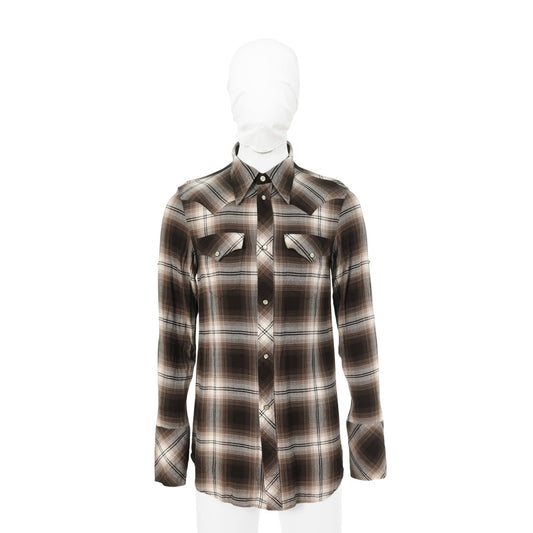 NUMBER (N)INE 2007 S/S Rayon Long Sleeve Shirt Brown/White Size 2