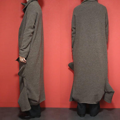 Y's 00s Asymmetric Sleeve Inside-Out Wool Coat Brown Size 3