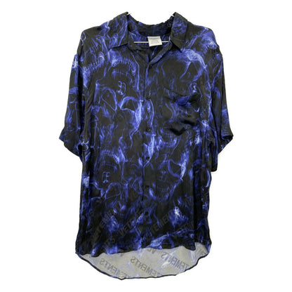 VETEMENTS Short Sleeve Skulls Logo Shirt Black/Blue Size XS