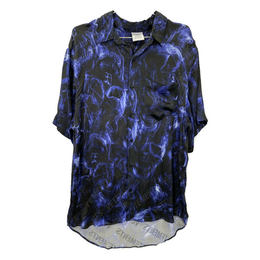 VETEMENTS Short Sleeve Skulls Logo Shirt Black/Blue Size XS
