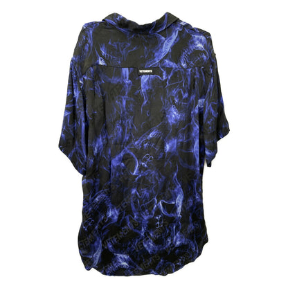 VETEMENTS Short Sleeve Skulls Logo Shirt Black/Blue Size XS