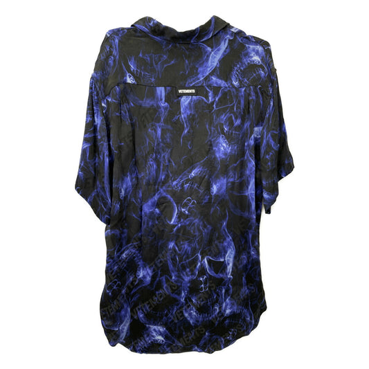 VETEMENTS Short Sleeve Skulls Logo Shirt Black/Blue Size XS