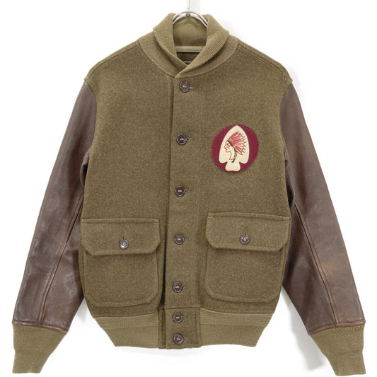 RRL Wool Indian Patch Leather Jacket Khaki/Brown Size XS