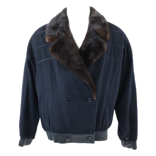 ZILLI Cashmere Silk Lamb Leather Fur Blouson Navy Size 50