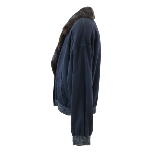 ZILLI Cashmere Silk Lamb Leather Fur Blouson Navy Size 50
