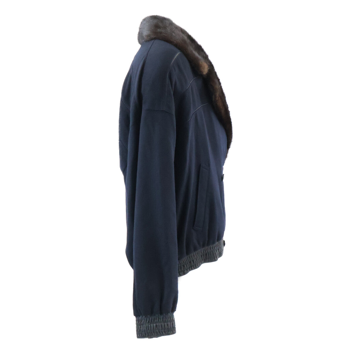 ZILLI Cashmere Silk Lamb Leather Fur Blouson Navy Size 50