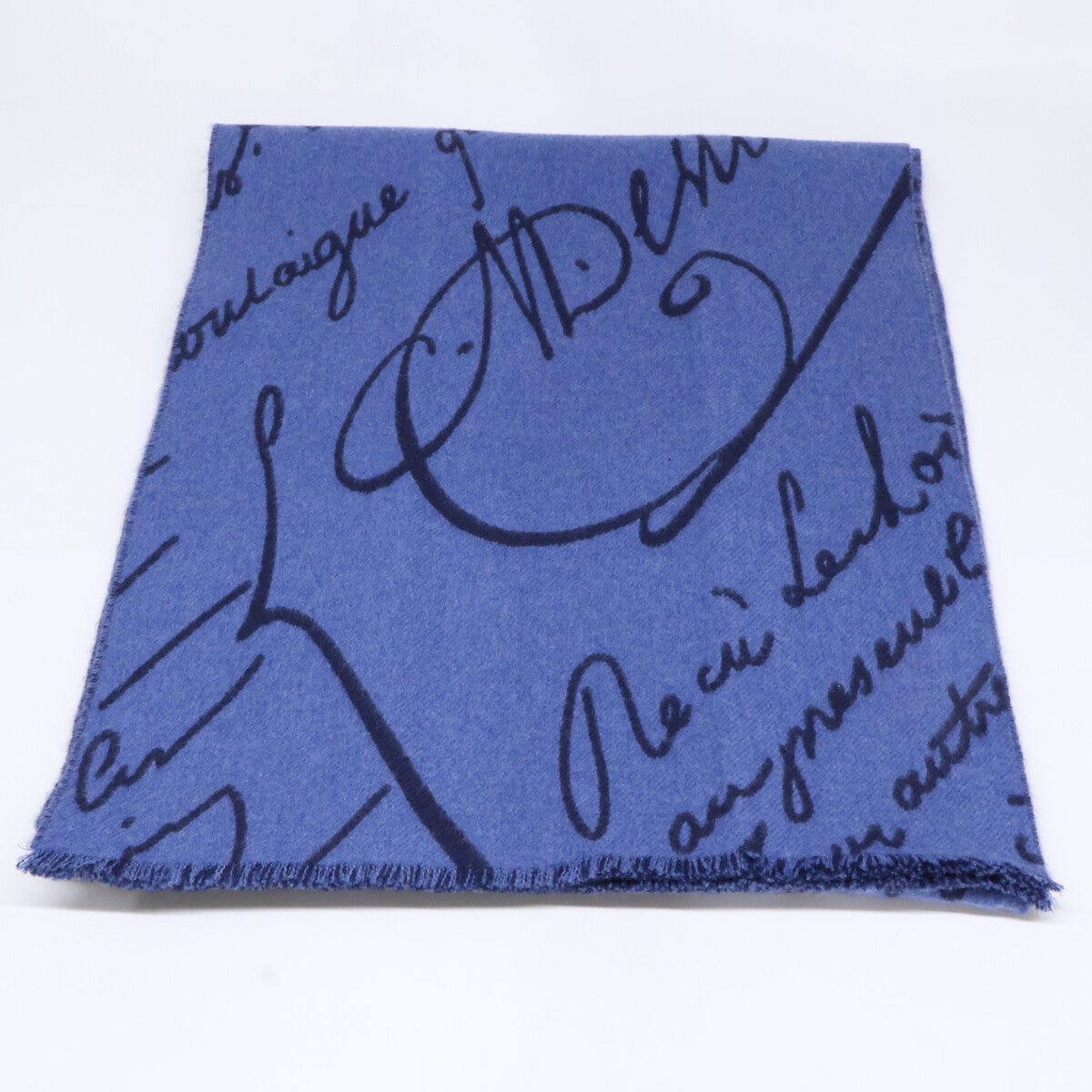 Berluti Blue Navy Wool Scritto Scarf Size ONE SIZE