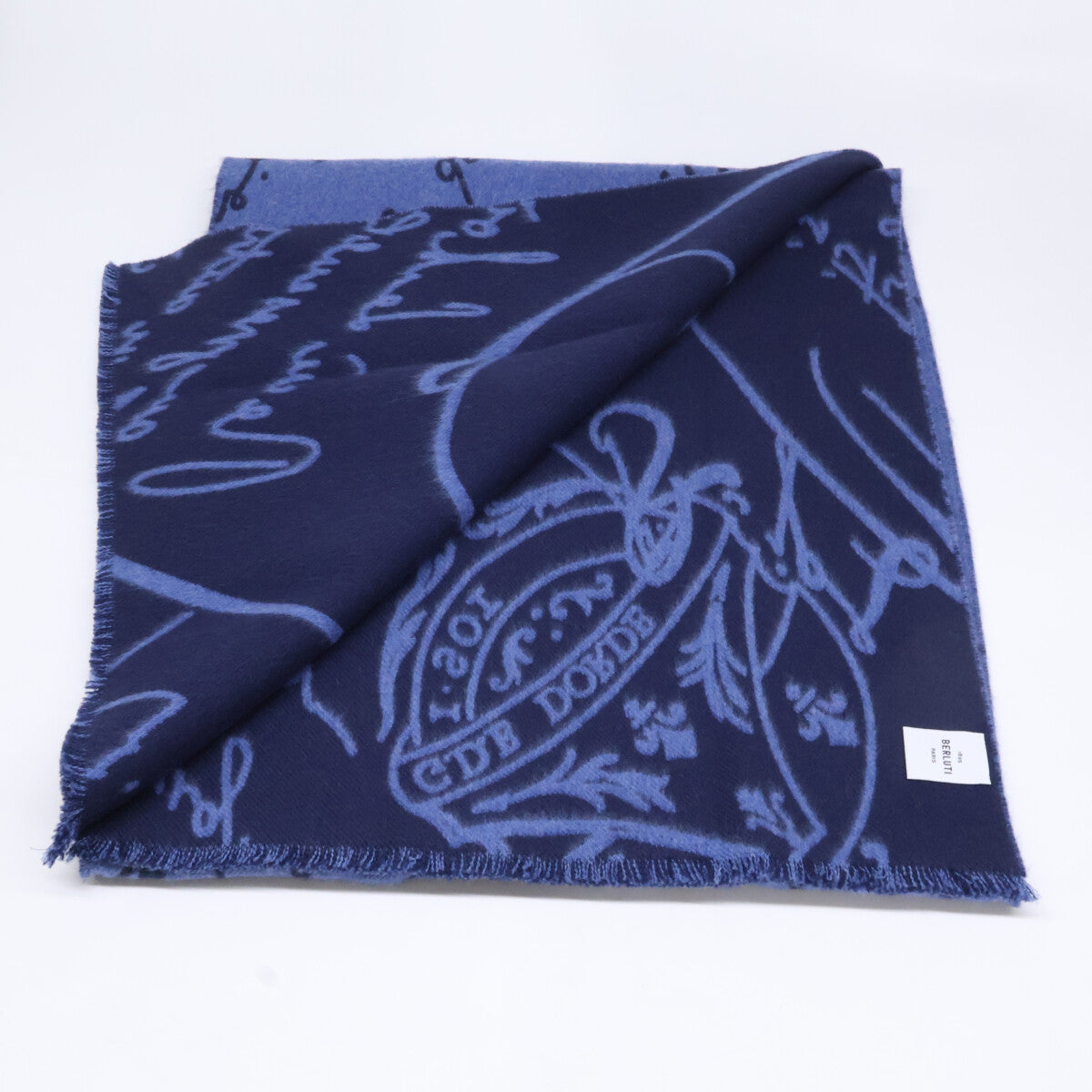 Berluti Blue Navy Wool Scritto Scarf Size ONE SIZE